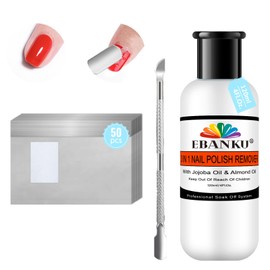 EBANKU Nail Polish Remover Kit, 120ML Professional Soak off Gel Remover with 50pcs Nail Foil and Tools for Nail Moisturizing & Care, Acrylic Dip Powder Nails Remover