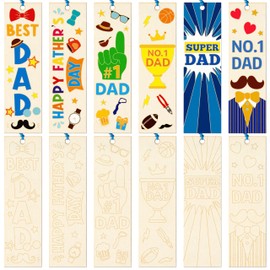 X1zuue Color Your Own Father's Day Bookmarks for Kids- 36Pcs Bulk Happy Father's Day Wooden Blank Bookmarks with Tassels DIY Father's Day Art Craft Gifts from Kids for Holiday Party Goodie Fillers