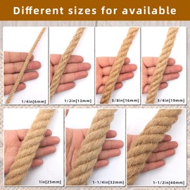 Natural Jute Rope for Crafts,Decorating,Gardening, Bundling,Camping,Cat Scratching Post,Thick Hemp Rope 1/4 inch 1/2 inch 5/8 inch 3/4 inch 1 inch 1-1/4 inch 1-1/2 inch (1/2in×49ft)