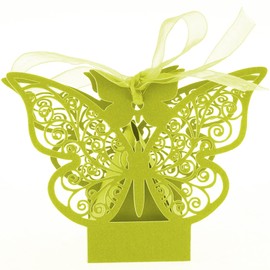 Auto-plaza 50 Pieces Butterfly Laser Cut Favor Boxes Birthday Wedding Gift Candy Boxes (Green Yellow)