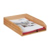 Relaxdays Bamboo Document Holder Tray, Perforated, Stackable, A4, Desk Organizer,