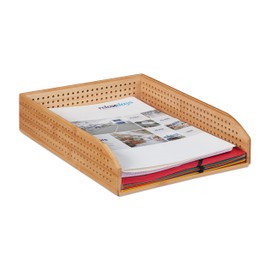 Relaxdays Bamboo Document Holder Tray, Perforated, Stackable, A4, Desk Organizer, Office, Natural, HWD: app. 7 x 25 x 33 cm