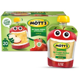 Mott's No Sugar Added Applesauce, Made from Real Fruit, No Artificial Flavors, 3.2 Oz Clear Pouches, 20 Pack
