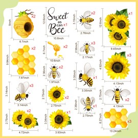 Rozer 35 Pcs Summer Bee Bulletin Board Decorations Back to School Bee Cutouts Sunflower Stickers for Bulletin Board Bee Themed Cardboard Cutouts with 60 Adhesive Dots for Classroom Door Decor Teacher