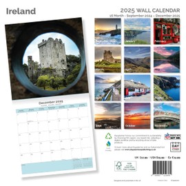 Dayplanner Publishing Ireland Calendar 2025, Large Square Wall Calendar, 16 Month, Ireland Gift Travel Calendar