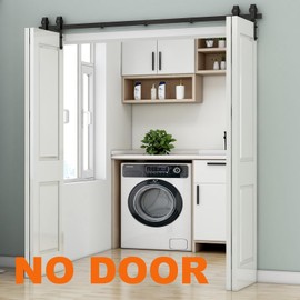 CCJH 5.5FT/68'' Bi-Folding Barn Door Hardware Sliding Track kit Heavy Duty for 4 Doors(No Wood Door，Hardwware Only)