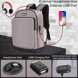 Bekahizar Travel Laptop Backpack 15.6 inch Lightweight Computer Rucksack with USB Charging Headphone Port, Large College Student School Bag Casual Backpack Work Daypack for Unisex Men Women (Gray)