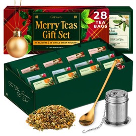 Gya Tea Co 14 Flavors Merry Warm Christmas Tea Gift Set Loose Leaf Tea (28 Packs) - Assorted Tea Variety Pack of Loose Tea Leaves Holiday Winter Tea Set - Tea Gifts for Tea Lovers