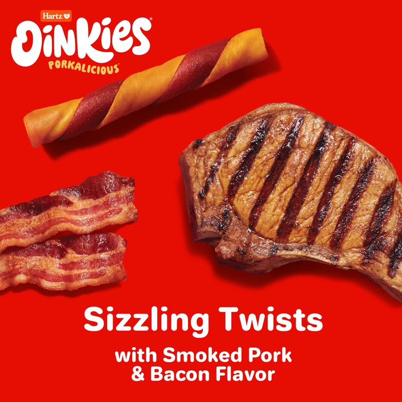 Hartz Oinkies Sizzling Twists Bacon Flavored Rawhide-Free Natural Chew Dog