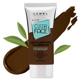 LAMEL OhMy Clear Face Full Coverage Foundation - Acne Coverage - Salicylic Acid & Tea Tree Extract - Dewy & Flawless Finish - Sensitive Skin Care - Organic & Oil-Free - 412, 1.35 fl.oz