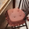 VHC Burgundy Check Ruffled Chair Pad Cushion 14x14~ Primitive Kitchen/Dining