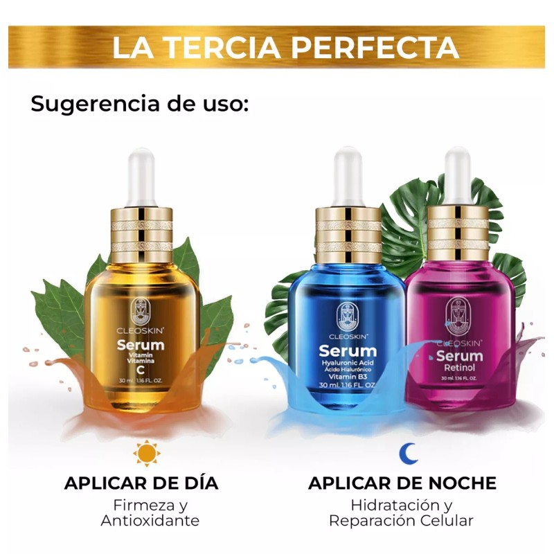 Cleoskin 3 Sueros Faciales Serum Vitamina C Ácido Hialurónico Retinol