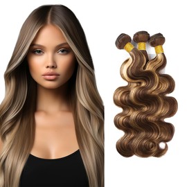 Biliisyff P4/613 Human Hair Highlight Brown Bundles Ombre Blonde Body Wave Human Hair Brazilian Double Weft Soft And Silky Remy Hair Extensions for Black Women 18 20 22 Inch