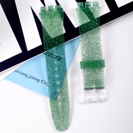 GREENOLIVE Silicone Rubber Watch Strap/Watch Band Replacement for Swatch (17mm 19mm 20mm) (19mm, Sparkle Green)