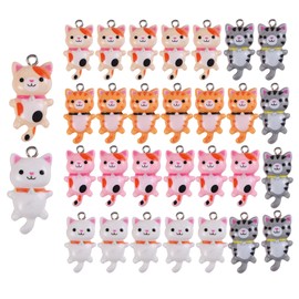 COGCHARGER 30 Pieces Cat Resin Charms for Jewelry Making Cute Cat Pendant Animal Bracelets Necklaces Earrings Keychains Decor Accessories