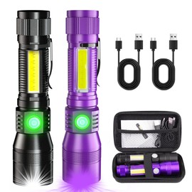 Vnina UV Rechargeable Flashlights Tactical,1000 High Lumens 3 in 1 LED Black Light Flashlight-Magnetic Base/Sidelight/Zoomable, Bright Pocket Flash Light with Case for Stains Detection,Purple/Black