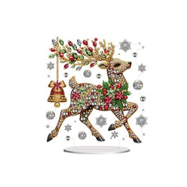 Meecaa DIY Diamond Desktop Ornament Kit Deer Animal Christmas Bells Special Shaped Crystal Diamond Painting Tabletop Ornaments Single Sided Diamond Home Decor (Deer)
