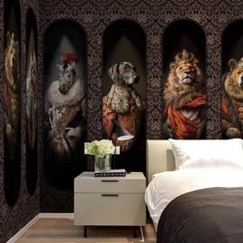 Animal Wall Murals Peel and Stick 148" Wx110 H Removable Vintage Europe 3D Wallpaper Dark Lion Zebra Wall Decor Canvas Wall Art for Bedroom Living Room Office