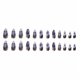 MISUD Goth Press on Nails Medium Almond Fake Nails Matte Glue on Nails Purple Black Ombre Acrylic Nail Supplies Stiletto Artificial Nail Art Star Moon Stick on False Nails with Design DIY 24 pcs