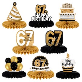 LINGTEER Happy 67th Birthday Table Honeycomb Centerpieces Cheers to 67th Birthday 67 Years Old Party Table Decorations Gift Sign.