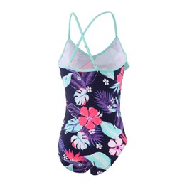 Moon Tree Big Girls One Piece Bathing Suit Hawaiian Ruffle Swimsuits Kids Beach Floral Swimwear Purple Size 12/10-12