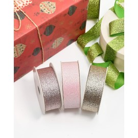 AOKSUNOVA Gift Ribbon Wedding Metallic Ribbon Wide Glitter Gift Ribbons Shiny Glitter Ribbon 2.5 cm x 22.8 m Black