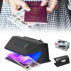 Note Checker for Counterfeit Money Detection UK Plug Portable UV Light Detector for Polymer and Paper Notes Fluorescent Mark Tracer for Home Shops Hotels Supermarkets Restaurants