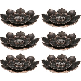 6Pcs 2.28 Inch Black Lotus Shape Zinc Alloy Incense Stick Trays
