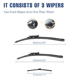 3 Wiper 26"+22"+11" Windshield Wiper Blades Replacement for Ford Explorer 2023-2011/Police Interceptor Utility 2023-2013 Automative Windshield Wiper Blades For My Car(Pinch Tab, Set of 3)