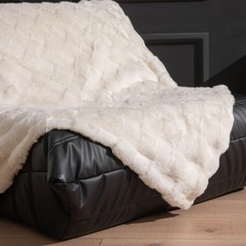 The Southampton Blanket - Faux Fur Basketweave Throw Blanket 50"x60" Lighthouse Cream - Luxuriously Soft Cozy Warm Gift for Women, Plush Silky Fuzzy Weighted Reversible Design Home Decor