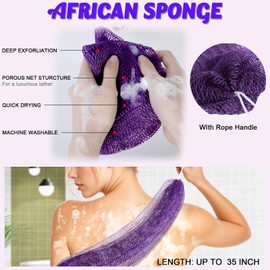 Lnngub African Mesh Sponge, 1 Piece 90 cm Extra Long Nylon Bath Sponge with Rope Body Scrub Mesh Sponge for Women Men Long Mesh Back Scrubber for Family and Travel (Purple)