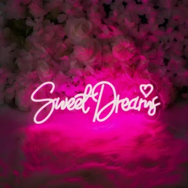 Sweet Dreams Neon Sign Pink Letter LED Neon Lights for Bedroom Wall Decor Words USB Powered Light Up Sign for Furniture shop Room Decor Wall Hanging Decoration Gift for Daughter Girls(17.7in*6.6in)