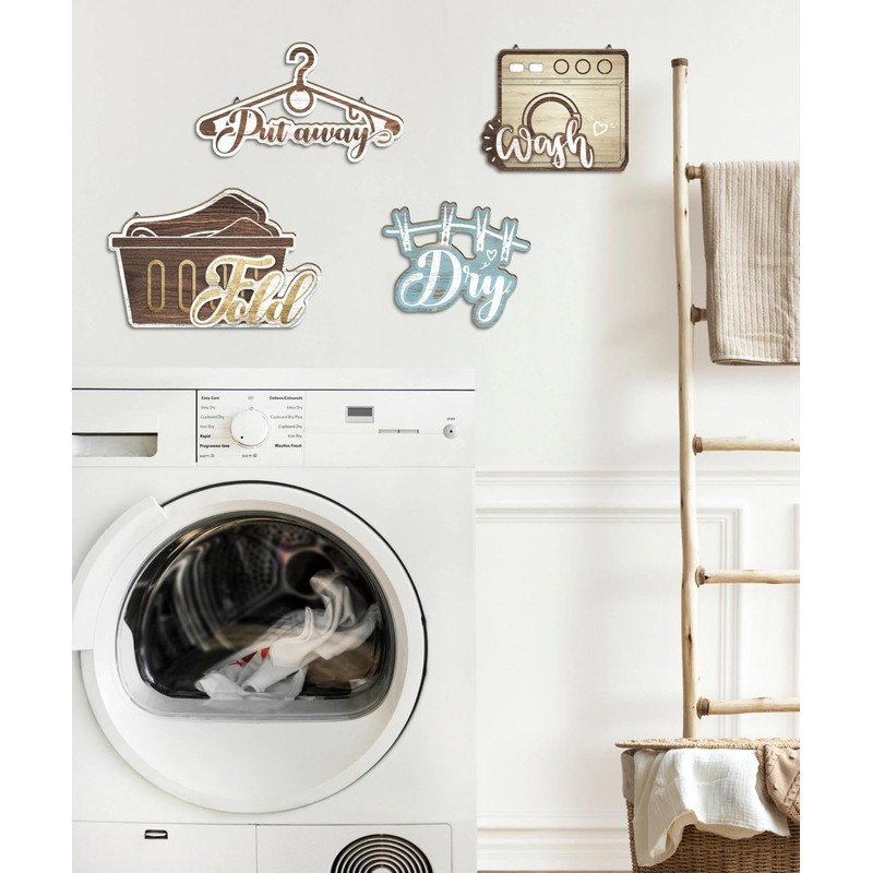 Laundry Room Wall Decor Set, Farmhouse Style Wash Dry Fold