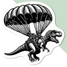 4 x Small 50mm 'Dinosaur with a Parachute' Permanent Sticker Decals for Cars/Windows/Bins/Walls etc (DW00109272)