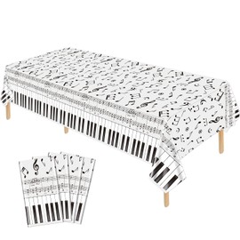 Hegbolke 4 Pack Musical Notes Tablecloths 220cm x 130cm Reusable Rectangular Music Tablecovers Piano Key Table Cover Musical Notes Theme Birthday Party Decoration for Music Party Decorations