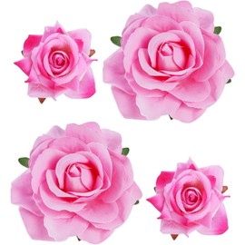 Rose Hair Clip Flower Hairpin Rose Brooch Floral Clips, 4 Pcs Fabric Rose Flowers Hair Clips Hair Flowers Pin up Headpieces for Woman Girl Wedding Party Mother's Day (Pink, One size)