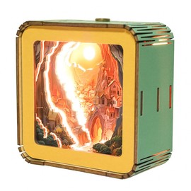 FoxiSteam 3D Wooden Puzzle Night Light - Sunset Town DIY USB Lamp, Wooden 3D Puzzles for Adults, Warm Glow Village Night Light Decor