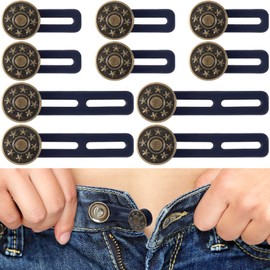 Isslly 10 Pcs Jean Button Extenders, Pants Waist Adjuster, Elastic Waistband Extenders for Tight Jeans, Pants, Waist, No Sew, Easy to Use, 2 Sizes (1.38in, 2.17in)