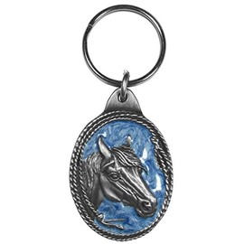 Siskiyou KR113E Automotive Metal Key Chain Horse Profile with Rope Border Enameled Details Pewter