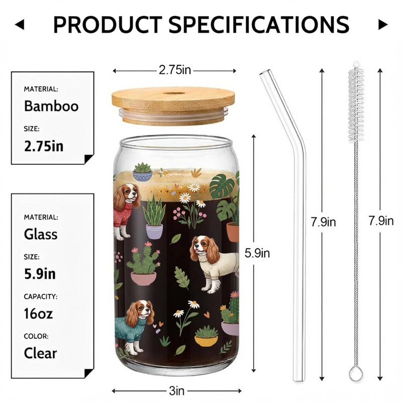 Cavalier King Charles Spaniel Gift for Women, 16 oz Glass