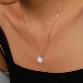 AGRULE Six Leaf Clover Necklace 14K White Gold Plated Sterling Silver Dainty White Sapphire Inlaid Lucky Flower Pendant Oval Cut CZ Choker Necklaces for Women