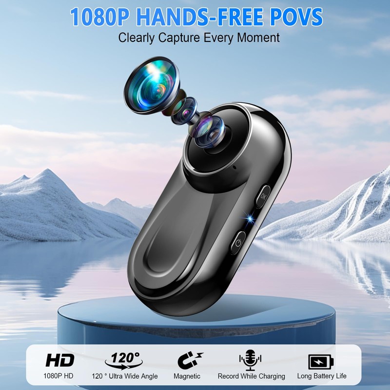 Mini Body Camera with 64GB Card, 1080P Thumb Action Camera