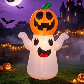 Decoracion Inflable Halloween 1.8M,Fantasma de Calabaza Inflable con Luces LED de Color incorporadas,decoracions de inflables Dia de Muertos,para Deco