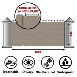 0.9x3m Light Gray Balcony Privacy Screen Fence Cover UV Protection Weatherproof Waterproof Windscreen for Apartments Patio Outdoor Backyard Porch Deck Railing with Cable Ties