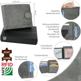 Wild Things Only Men's Genuine Leather Wallet with RFID Protection and Gift Box, Grey with latch, Classic