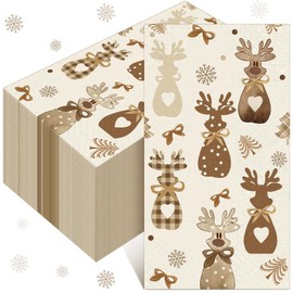 Peryiter 100 Pack Christmas Reindeer Paper Napkins Disposable 3 x 15.7 Inch Farmhouse Guests Napkins Christmas Elk Tree Snowflake Dinner Hand Towel for Bathroom Kitchen Xmas Winter Party Decor