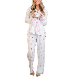 Luckinbaby Women Christmas Pajamas Sets Xmas Long Sleeve Pants Pjs Lounge Ser Sleepwear Santa Holiday Printed Nightwear (Holiday Pink Trees,M)
