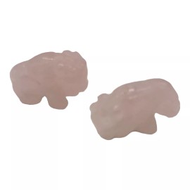PremiumBead 2 Rose Quartz Hand Carved Bison / Buffalo Animal Beads | 21x14x8mm | Pink