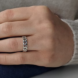 Silverly 925 Sterling Silver Ring for Women With a Cuban Link Design 5 mm - Men's Chain Band Minimalist Promise Ring - Classic Stacking Rings for Teen Girls - Contemporary Stacking Wedding Bands