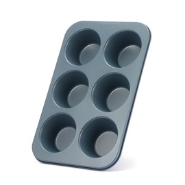 Monfish Muffin Mould 6 Jumbo Cup Carbon Steel Haze Blue Non Stick Coating Muffin Cupcake Tin 3.5inch Cup Roy Blue